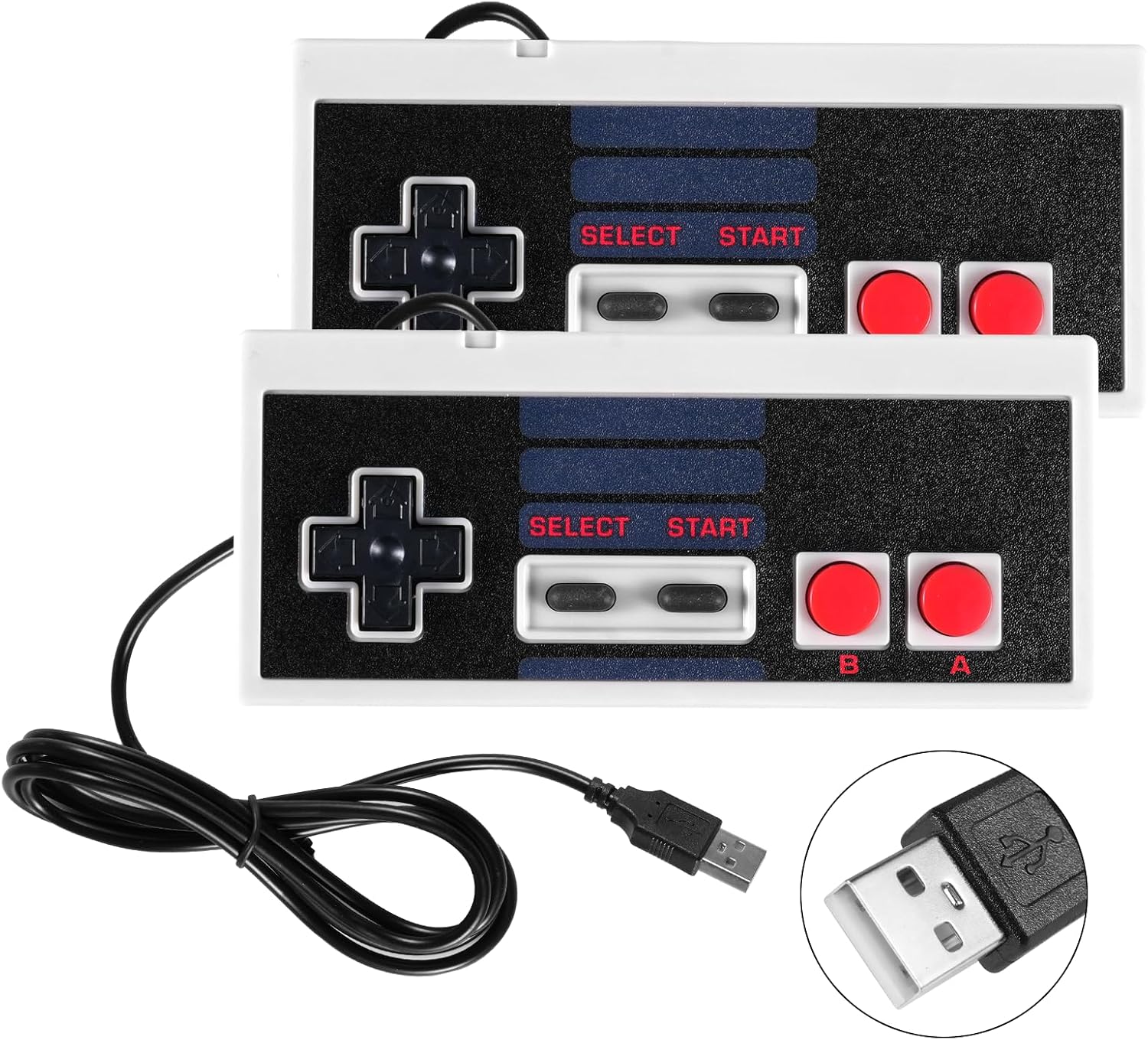 Binghe NES Game Controller, Controlador de juegos NES con USB Interfaz Modelo clásico Compatible con Nintendo NES/PC/M-A-C/Raspberry Pi 3(2 Piezas)