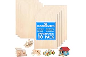 Tiusixsy 10 Stück Sperrholzplatte 3mm, 300 x 220 mm Lindensperrholz, A4 Sperrholz, Holzplatten zum Basteln, für DIY Holzarbeiten, Laserbearbeitung, Brandmalerei, Holz Modellbau, Gemälde