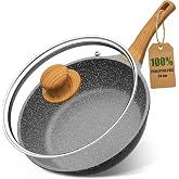 YASHE Non-stick frying pan 24 cm, induction, non-toxic, PTFE and PFAS free | Cast aluminium with 3.3 litre glass lid and wood