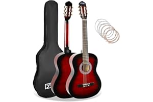 3rd Avenue Pacchetto Per Principianti Con Corde In Nylon Spagnole Per Chitarra Classica Da 3/4 Per Bambini - 6 Mesi Di Lezioni Gratuite, Borsa E Corde - Rosso