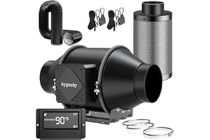Aygrochy 100mm Ventilateur en Ligne Kit avec régulateur de température et d'humidité, Extracteur d'air avec Filtre à Charbon d'air et Tuyau d'évacuation pour Culture hydroponique