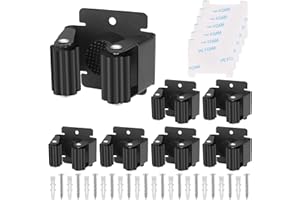 Hejo Appendi Scopa da Muro, 6 Pezzi Portascope da Muro, Gancio per Scopa Autoadesivo, Supporto per Scopa a Parete per Cucine, Giardini, Garage, Bagni e Uffici Nero