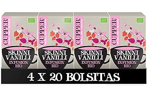 Cupper - Pack de 4 Cajas de 20 Bolsitas de Infusiones Ecológicas de Fresa y Vainilla - Propiedades Refrescantes y Digestivas - Contiene Raíz de Regaliz y Rooibos