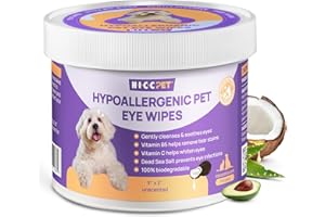 HICC PET Toallas de Ojos para Perros y Gatos - Elimina Manchas de Lágrimas, Desechos, Descarga, Corteza - Aceite de Coco Limpieza de Mascotas Toallas de Cuidado Limpiador de Ojos, Arrugas, Cara