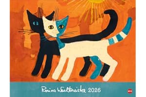 Rosina Wachtmeister Posterkalender 2026: Hochwertig gestalteter Wandkalender mit Gold- und Silberfolienprägung. Katzenmotive in einem Posterkalender als dekorativer Blickfang.