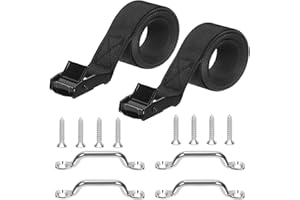 Rustark 14Pcs 2 Sets Battery Tie Down Strap Battery Box Hold Down Straps Kit with Stainless Steel Cam Buckle Stainless Steel Bracket and SS Screws for RV Battery Fuel Tank Boats Luggage Belt