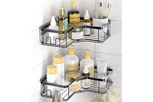 COIDAK Shower Corner Shelves,Bathroom Shelves No Drilling Corner Self Adhesive Shower Shelf Rustproof Shower Storage Bathroom Shower Caddy Organiser 2 Pack