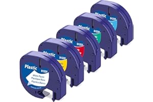 Nastro per Etichette Aken Compatibile con Dymo LetraTag 12mm x 4m Etichette in Plastica Nero su Bianco/Rosso/Giallo/Verde/Blu Compatibile con Dymo LetraTag LT-110T LT-100H LT-100T 200B XR