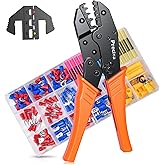 Crimping Tools for Insulated and Heat Shrink Terminals, 2 Replaceable Crimp Head with 200pcs Wire Connectors, AWG 20-10(0.5-6