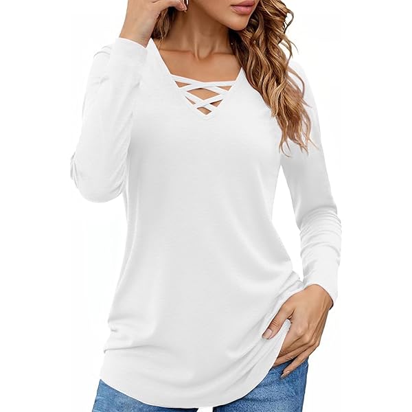 Fisoew Top a tunica da donna a maniche lunghe casual con