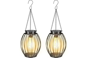 YFKJEU Lampade Solari Giardino Esterno, 2 Pezzi Lanterne Solari Esterno Appese con Lampadina LED, IP65 Lanterna Solare Impermeabile per Esterni Terrazza Prato Balcone Cortile Giardino Deco