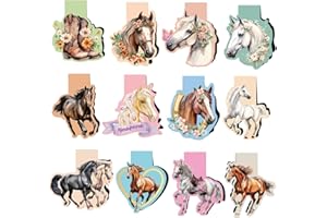 MEJOSER 12 Stück Pferd Lesezeichen Magnetisch auf Deutsch Pferde Mädchen Geschenk Schultüte Füllung Weihnachtsgeschenke Magnetische Lesezeichen Magnet Mitgebsel Kindergeburtstag Einschulung Geschenke