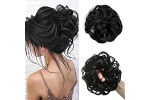 ‎JJSTAR JJstar Haarteil Mit Gummiband, Groß Dutt Haarteil Gelockt Haargummi Mit Haaren Hochsteckfrisuren Haarverlängerung Messy Bun Haarteile für Damen Mädchen Pferdeschwanz (Tiefschwarz)