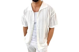 RUMAOZIA Kurzarmhemd für Herren Strick Kurzarm Retro Rever Hemd Tshirts Button Down Slim Fit Hemden Bequeme Leicht Strickhemd Lässig Shirt Jacke mit Knopfleiste Sommer Herbst Hemd Einfarbige