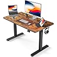 FEZIBO Height Adjustable Electric Standing Desk, 100 * 60 cm Stand up Table, Sit Stand Home Office Desk with Splice Board, Black Frame/Rustic Brown Top