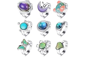 Finrezio 9 Piezas Anillo De Estado De Ánimo Que Cambia De Color Para Mujeres Niñas Anillos De Humor Ajustables Set De Anillos De Dedo Inspiradores