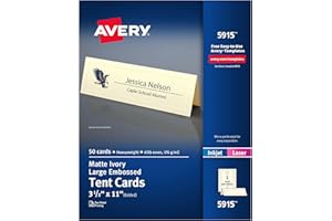AVERY Tarjetas grandes en relieve marfil para tienda de campaña, impresoras láser/inyección de tinta, 3-1/2 x 11, paquete de 50 (5915)