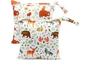 ELEGANCE-GO Wet Bag Borsa，2 pezzi Borsa per Pannolini Riutilizzabile 28x 30 cm Pannolini Lavabile Wetbag con cerniera per nuoto, campeggio, viaggi, fitness