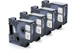 MarkField 4x Cinta Compatible con Dymo Rhino 18445 19mm x 5,5 m etiqueta industrial vinilo Compatible con Dymo Rhino 4200 5200 6000 1000 3000 5000 ILP219, Negro sobre Blanco