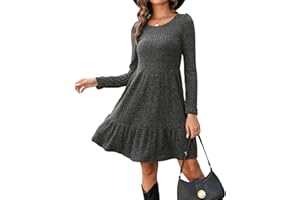 QUNERY Robe Pull Femme Manches Longues Robe Pull Tricot A-Line à Col Rond Pullover Chaud Casual Robe Automne Hiver pour Fête Bureau Décontracté