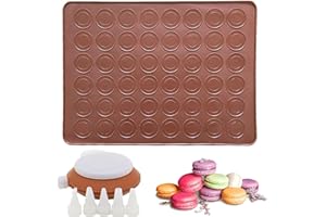 BULL TIGER PRESTIGE Gamrong Macaron Set Tappetino in Silicone 48 Stampi Singoli, Macaron Baking Mat con Penna Decorativa e 5 Ugelli, Stampi in Silicone per Macarons per Macaron, Cupcake, Dessert