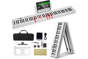 VEVOR Clavier Piano Pliable 88 Touches, Bluetooth et MIDI, Piano Électronique Numérique Portable avec Pédale de Sustain, Touches Lumineuses, Rechargeable pour Débutants, Adolescents, Adultes, Blanc
