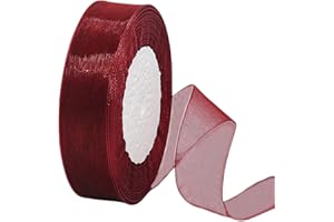 HONGCI 45m Organzaband Weinrot 20mm Breit Chiffo Geschenkband,Transparentes Organza Bänder Chiffonband Schleifenband Dekoband Geschenkverpackung Deko Band Tüllband für Weihnachten Hochzeit Taufe Geburtstag