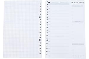 AMO HERMOSO Papel de recambio A5 para planificador diario, cuaderno de anillas, papel de recambio para organizador personal, 20 agujeros, 120 hojas, 240 páginas (planificador diario)