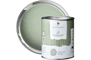 MissPompadour edelmatte Wandfarbe Grün mit Salbei 1L - sehr hohe Deckkraft - geruchsneutrale, spritzfreie Farbe - atmungsaktive, wasserbasierte Innenfarbe/Deckenfarbe - Die Wertvolle