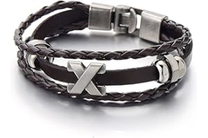 COOLSTEELANDBEYOND Para hombre cruz pulsera de cuero trenzado, marrón Multi-Strand pulsera de cuero Wrap Pulsera
