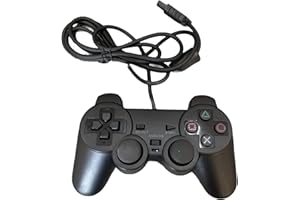 FLLAGG20 | 1X Mando con cable Compatible con PS2, negro | Doble vibración, diseño ergonómico, compatible con PS2, PS1, PSX | Experiencia de juego inmersiva y precisa Joystick Controller