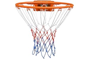 FUNJEPE FUNJRPE Basketballtor mit doppelter Feder, solidem Rand, hängendes Netz, für drinnen und draußen, 45,7 cm, Orange