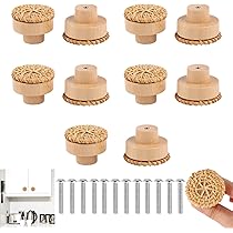 6 Pomelli Per Mobili In Rattan, In Legno, 4 X 3 Cm, Vintage, In Rattan, Rotondi, In Legno, Per Cassetti, Armadi, Cassetti, Mobili Da Cucina