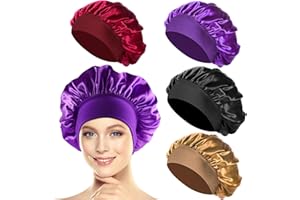 PAEFIU 4 Piezas Gorro Saten Pelo Rizado, Gorro de Saten para Dormir Pelo Rizado, Silk Bonnet para Mujeres