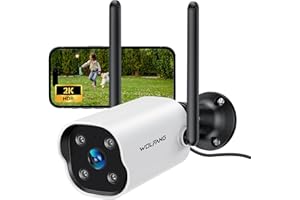 WOLFANG Kamera bezpieczeństwa 2K na zewnątrz, zewnętrzna kamera bezpieczeństwa z noktowizorem, wykrywanie ruchu AI, odporna na warunki atmosferyczne IP65, alarm syreny, 2-drożny dźwięk, praca z Alexa