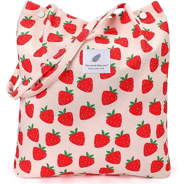 Pineeseatile Sacs à Main Mignonne, Sac Fourre-tout à La Fraise Pour Femmes, Sac Fourre-tout Esthétique Avec Fermeture éclair, Fraises Mignonnes Avec Poche Avant
