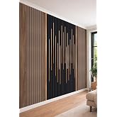 Ahşap &Ccedil;ıta ve Siyah Panel Işık Efektli Modern Tek Par&ccedil;a Tekstil Duvar Kağıdı, 100 x 100