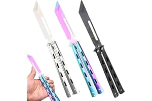 Sporgo 3 Stück Butterfly Messer: Butterfly Trainer Ungeschärfte Klinge Übungs Butterfly Kamm, Edelstahl Butterfly Knife Trainer für Trainingsmesser Anfänger übt Flipping-Tricks (Schwarz+Silber+Farbe)