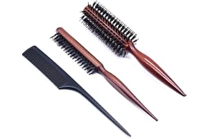 HXJDAM Teasing Hair Brush Boar Bristle szczotka do włosów, z włosia dzika, szczotka do tupowania, szczotka do włosów, długie, grube, kręcone, falowane, suche, z drewnianym uchwytem, okrągła szczotka