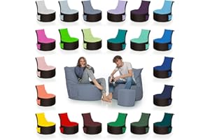 HomeIdeal - 2Farbiger Gamer Sitzsack Lounge für Erwachsene & Kinder - Indoor & Outdoor da er Wasserfest ist - mit EPS Perlen + Hocker, Farbe:Schwarz- Anthrazit, Größe:Erwachsene + 35x30 cm