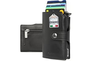 Bronzi® Portafoglio Uomo Slim Piccolo | Portacarte Uomo Donna Portatessere Porta Carte Di Credito | Portafogli Mini Protezione RFID con Portamonete | Box Regalo - Brand Italiano