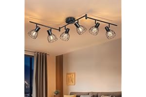 Dehobo Faretti da Soffitto con 6 Faretti Orientabili - E14 Lampadari da Soffitto Led Moderno Industriale in Metallo Nero - Luci da Soffitto per Soggiorno Corridoio, Lampadina non Inclusa