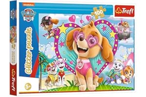 Trefl W Blasku Skye Puzzle Glitter 100 Elementów Psi Patrol Puzzle o Wysokiej Jakości Nadruku dla Dzieci od 5