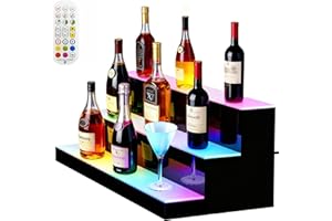 Cityjoy LED Lighted Liquor Bottle Display Rack, 3 Tiers USB Illuminated Bottle Shelf, Home Bar Drinks Acrylic Lighting Shelves 24 Bottles with RF Remote 7 Static Colors (4.63, Pounds)