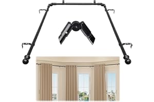 OLLIDOT Bay Window Curtain Poles, Corner Curtain Pole Set, 2.5 cm U Shaped Curtain Rods Corner Window Curtain Rods Set, Black