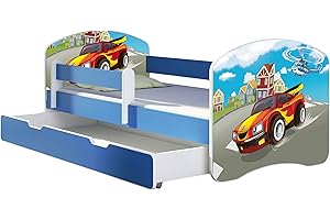 ACMA Letto per Bambino Cameretta per Bambino con Materasso Cassetto II BLU (03 Macchina sportiva, 160x80 + Cassetto)