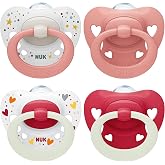 NUK Signature Day &amp; Night Pacifier | 0-6 Months | Calms 95% of Babies | BPA-Free Silicone Heart Pacifiers | Glow in the Dark