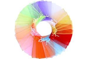 Angooni 200 Stück Bunt Organzasäckchen - 10 × 15 cm Hochzeit Organzabeutel - Organza Beutel mit Kordelzug - Geschenkbeutel Säckli, Bonbonsbeutel, Schmuckbeutel
