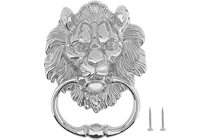 HOJLKLD 15,2 cm Löwenkopf-Klopfer, klassischer dekorativer Haustür-Klopfer, Ziehgriff mit Befestigungsschrauben (1, Chrom)