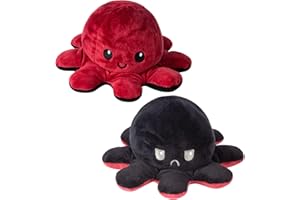 RBSFL Oktopus Plüschtier zum Wenden, Stimmungs Oktopus Kuscheltier, Weiches Plüsch Geschenk für Kinder, Familie, Freunde (20cm - Rot & Schwarz)